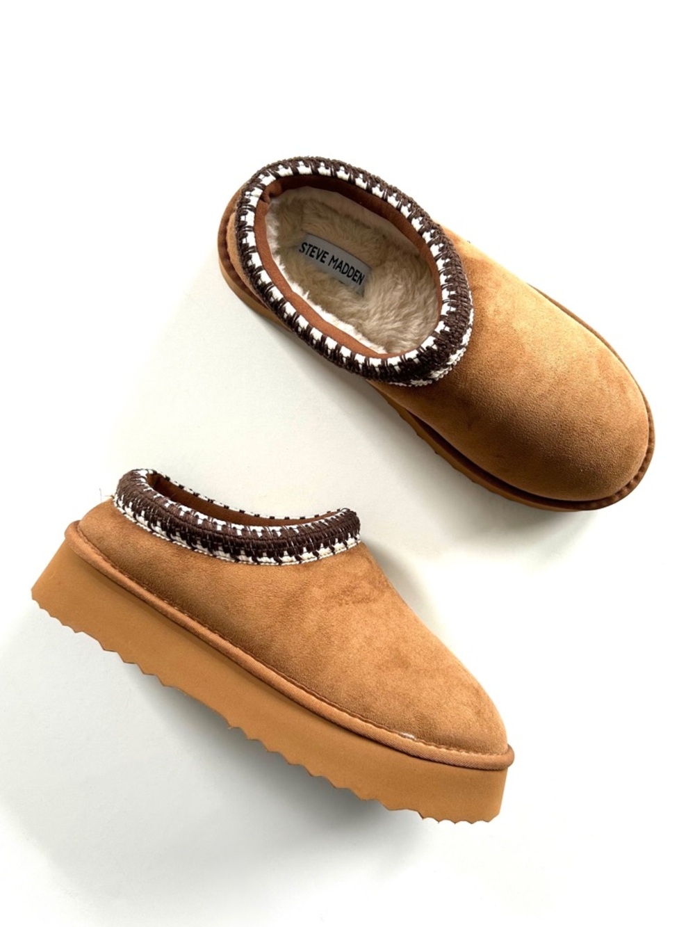 Steve Madden Selena Brown Chestnut Suede Faux Fur Lined Slip-On Mule Slippers